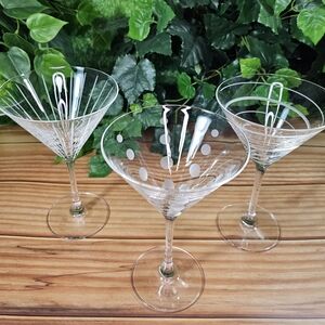 Mikasa Cheers Etched Martini Glasses – Set of 3 (Dots, Stripes, Swirls) Elegant